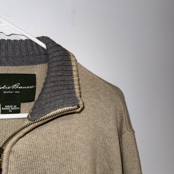 Eddie Bauer Tan Quarter-Zip Sweater XL - Picture 2 of 5
